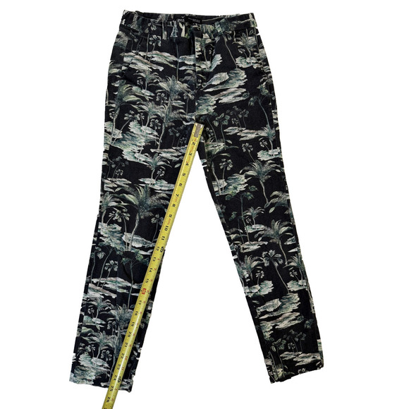 ZARA Pants Womens XS Palm Tropical Print Slim Fit Green Black Patterned Spain - Picture 3 of 5